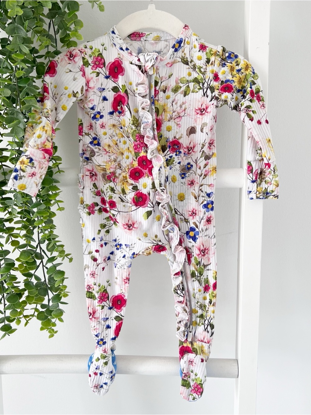 Posh Peanut Bamboo Pajamas Floral Ruffle Baby girl size 3-6 months